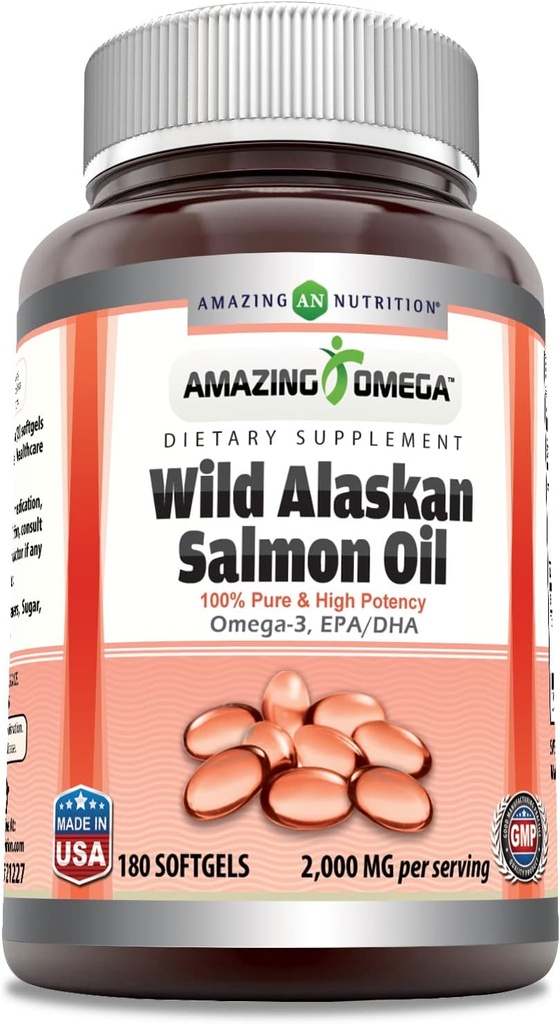 Amazing Omega Wild Alaskan Salmon Oil 2000mg Per Serving Softgels Supplement (360) 6