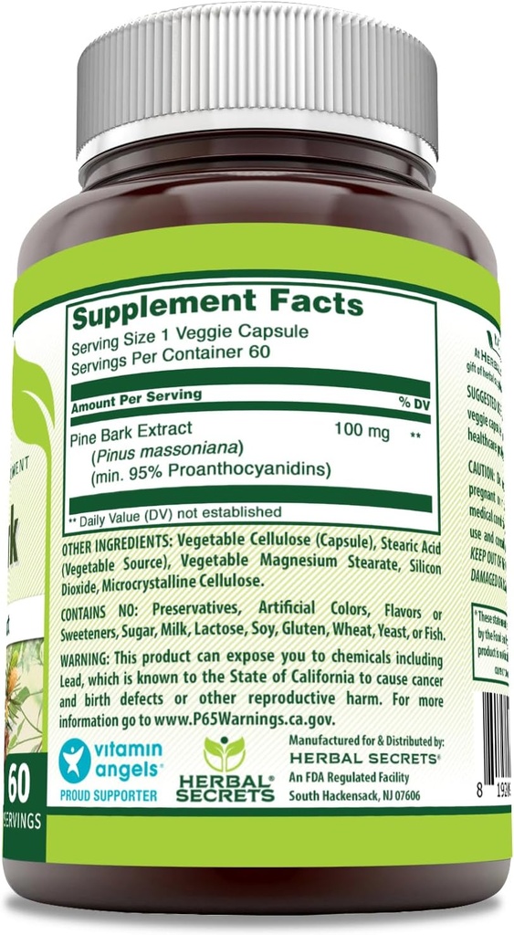 Herbal Secrets Pine Bark Extract Supplement | 100 Mg Per Serving | 60 Veggie Capsules | Non-GMO | Gluten-Free | Made in USA 3