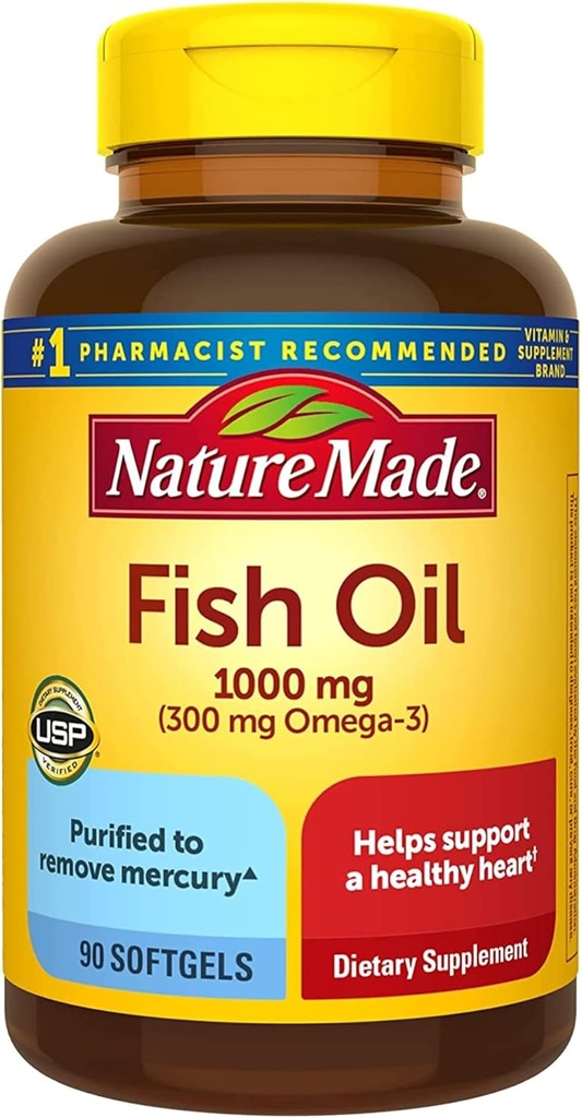 Fish Oil 1000 mg, 90 Softgels, Omega 3 Supplement for Heart Healths, 2