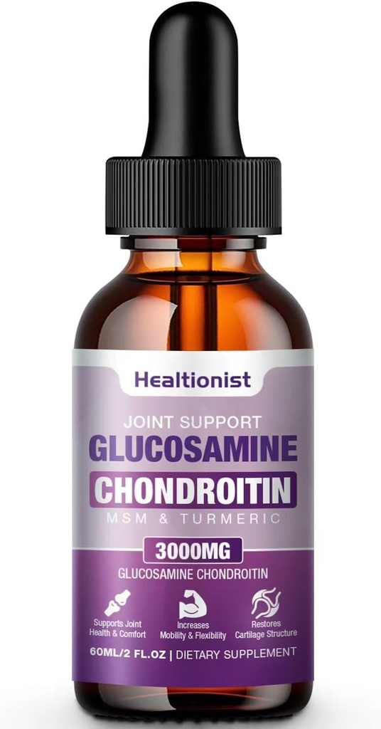 1 Pack Glucosamine Chondroitin MSM Liquid Drops, Extra Strength Joint Support Supplement for Adults Men & Women, Quercetin Boswelia, Bromelain, Antioxidant Immune Support (2 Fl oz) 2