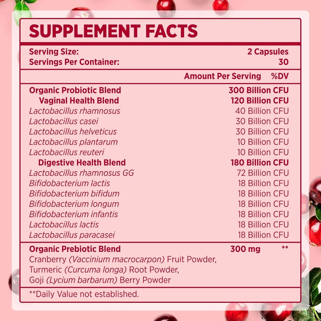 Probiotics for Women - 300 Billion CFU Probiotic, 12 Strains Probiotics with Prebiotics Cranberry, Selected Women’s Probiotic for Women’s Daily Digestive Gut Vaginal & Urinary Health, 60 Capsules 3