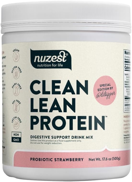 Nuzest Bethany's Pantry Digestive Support Protein - Probiotics for Digestive Health – Strawberry - Clean Lean Protein - Premium Vegan Pea Protein Powder – Plant Based - 20 Servings, 1.1 lb 2