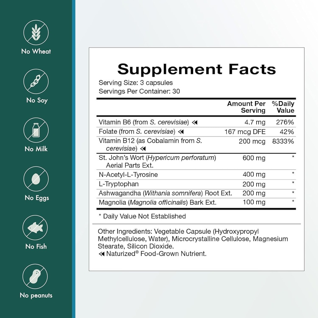 Natura Health Products Up-Lift Supplement - Encourages Positive Mood and Mental Outlook- Featuring Ashwagandha, St. John's Wart, Vitamins B6 & B12, L-tryptophan, Folate, L-tyrosine (90 Capsules) 6