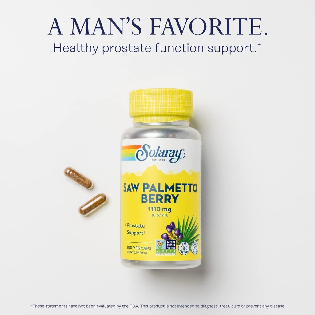 SOLARAY Saw Palmetto Berry 1110 mg, Organic Saw Palmetto for Men, Healthy Prostate Support from Fatty Acids & Plant Sterols, Non-GMO, Vegan & Lab Verified, 60-Day Guarantee, 50 Servings, 100 VegCaps 4