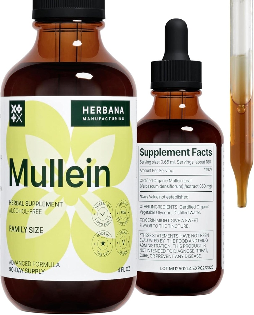 Mullein Leaf 4 fl oz Liquid Extract - Natural Lung Cleanse & Detox Supplement - Respiratory Health and Immune Support Tincture - Family Size - High Potency Drops - 90-Day Supply 2