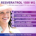 Resveratrol Supplement 1500mg - Resveratrol Gummies Supports NAD⁺, NMN & NMNH Synergy, with Quercetin, Grape Seed, Acai Berries Extracts for Antioxidant, Healthy Aging & longevity, Skin, Brain - 1Pcs 6