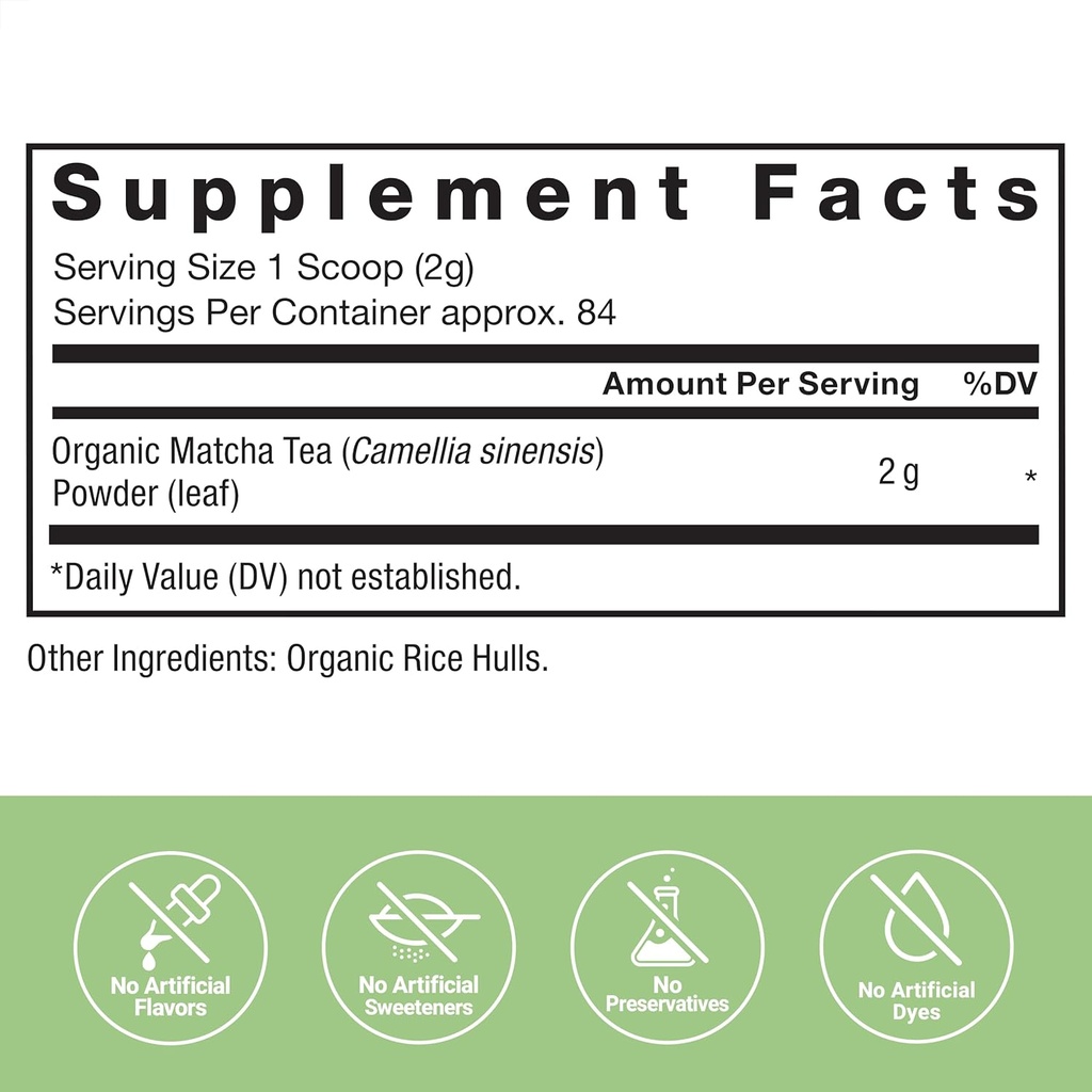FORCE FACTOR Organic Matcha Green Tea Powder for Energy, Focus, and Daily Wellness, Culinary Grade, USDA-Certified Organic, Rich and Delicious Flavor 169g, 84 Servings 6