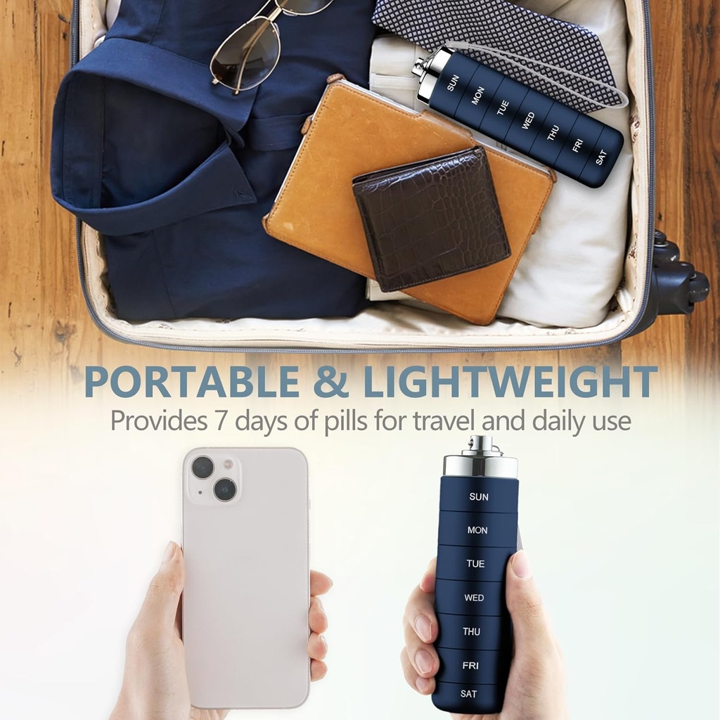 Mossime Metal Travel Pill Organizer, Portable 7 Day Vitamin Organizer Stackable, Waterproof 1 Times A Day Pill Box, Large Pill Container, Daily Medicine Organizer for Vitamin, Fish Oil, Supplement 6
