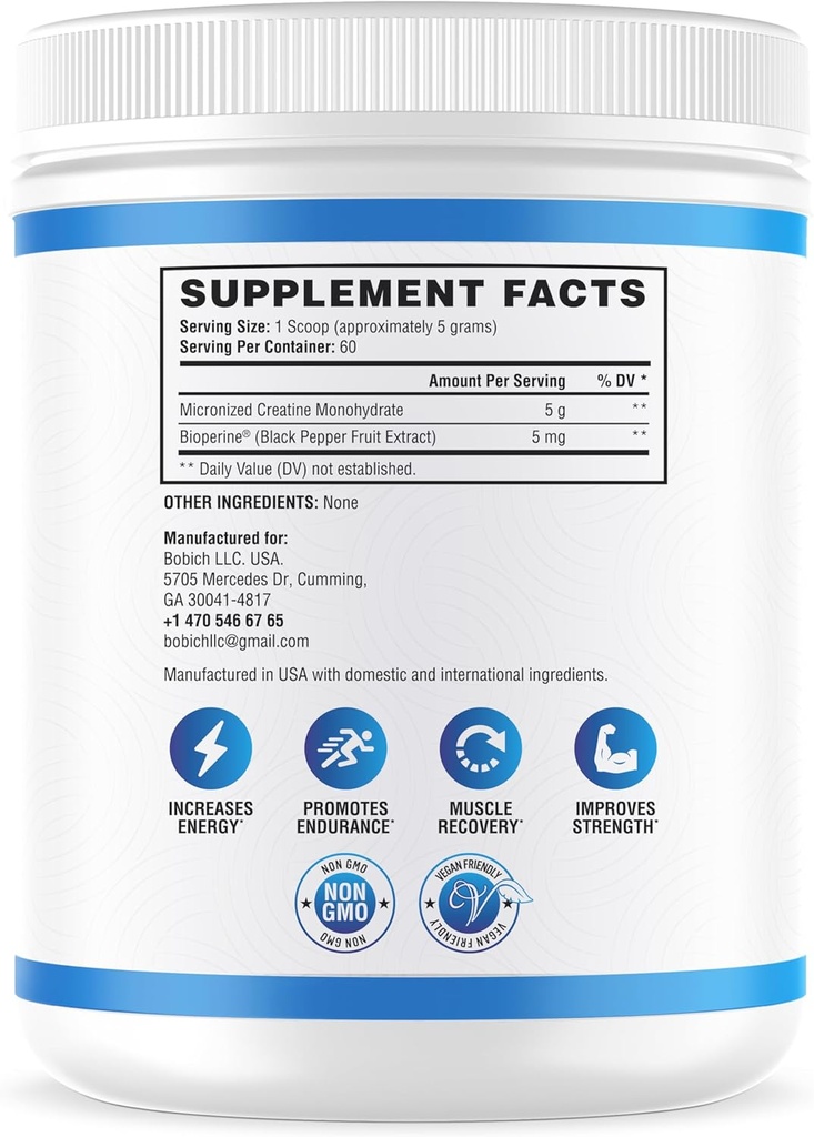 NutraScience Creatine Monohydrate Powder with BioPerine, Supports Lean Muscle Growth and Recovery, 60 Servings, 5000mg Per Serving, Unflavored, GMP sertified, Vegan Friendly, Non GMO 3