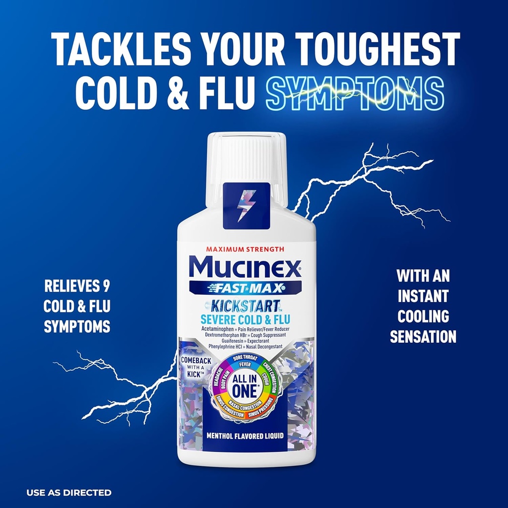 Mucinex Fast-Max Kickstart Severe Cold and Flu Medicine for Adults, Liquid Cold Medicine & Cough Medicine for Adults, Generic Expectorant Guaifenesin & Cough Suppressant Dextromethorphan, 6 Fl Oz 3