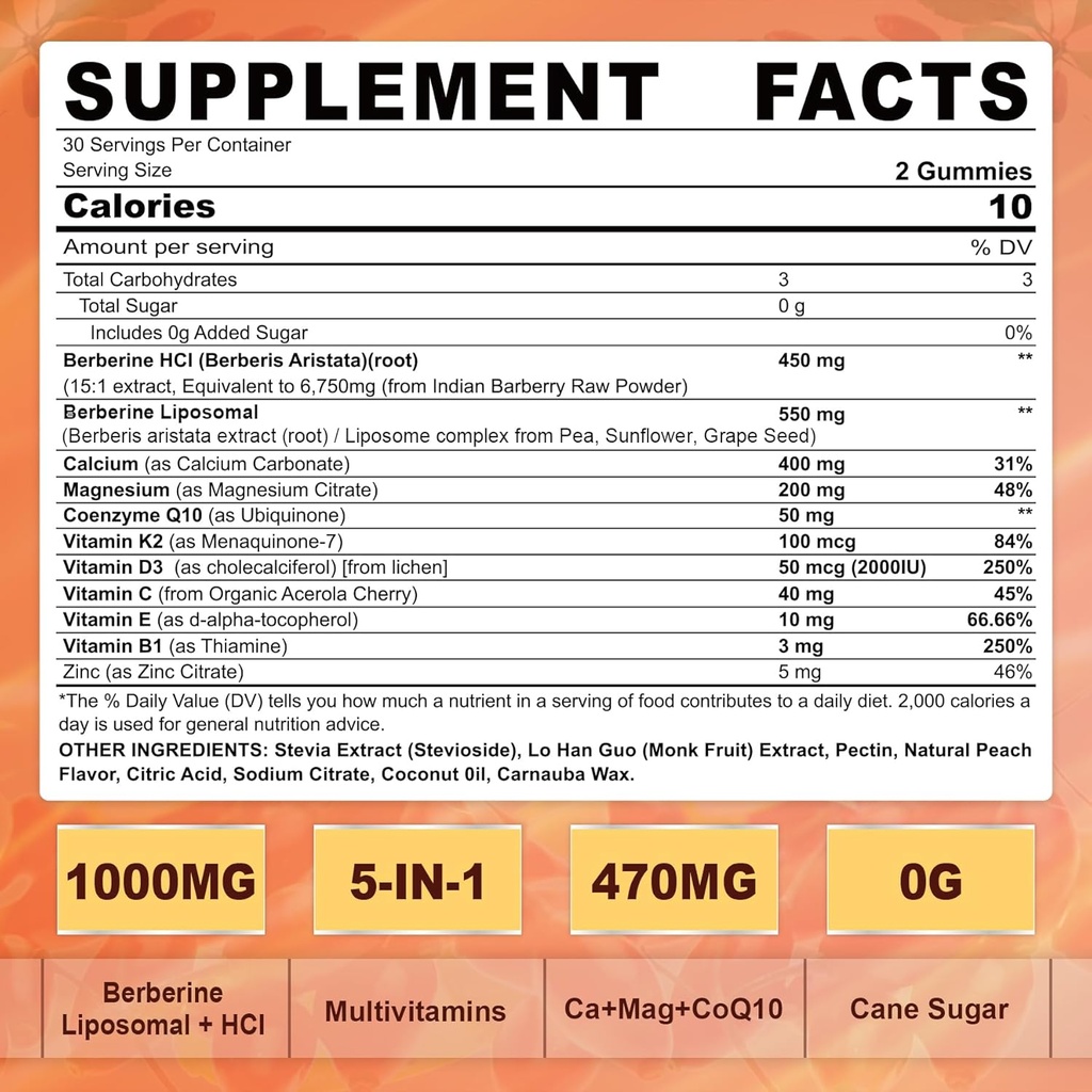 2Pack Berberine Supplement Gummies & 1Pack 5HTP Liquid Filled Gummies for Adults & Kids 8+, Sugar Free 4