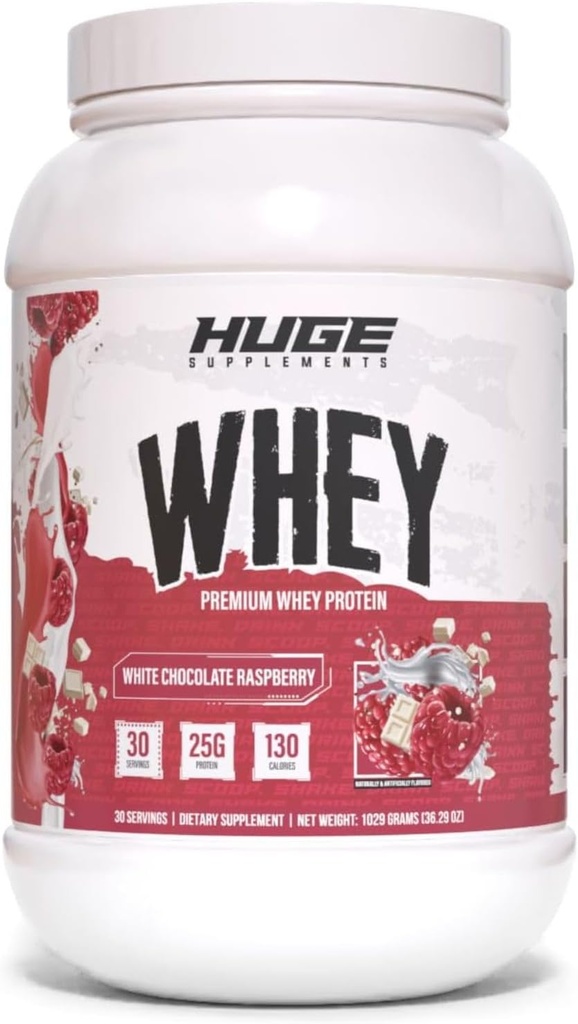 Huge Whey, Protein Powder for Muscle Gain, 25g Protein, 12g EAAs, Supports Muscle Growth, Performance & Recovery (White Chocolate Raspberry, 30 Servings) 2