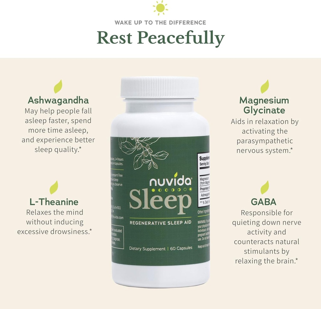 Sleep Regenerative Sleep Aid Restful Nights with No Melatonin | Ashwagandha, L-Theanine, GABA, and Magnesium Glycinate | Non-Habit Forming Sleep Aid for Adults | 60 Capsules - 60 Count 5