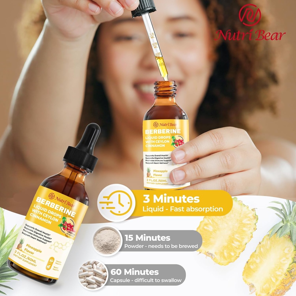 Berberine Supplement with Ceylon Cinnamon, Berberine HCL Liquid Drops with Turmeric, Bitter Melon, Quercetin, 10X Strength AMPK for Digestion System, Immune Health Support -Vegetarian, 2 fl oz 4
