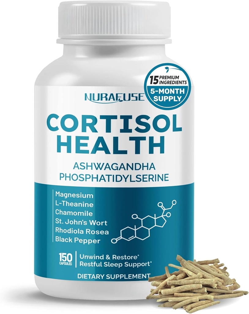 CORTISOL Health Ashwagandha 15-in-1 Supplement with Magnesium Phosphatidylserine L-Theanine Chamomile Rhodiola Rosea Licorice Holy Basil - Made in The USA 2