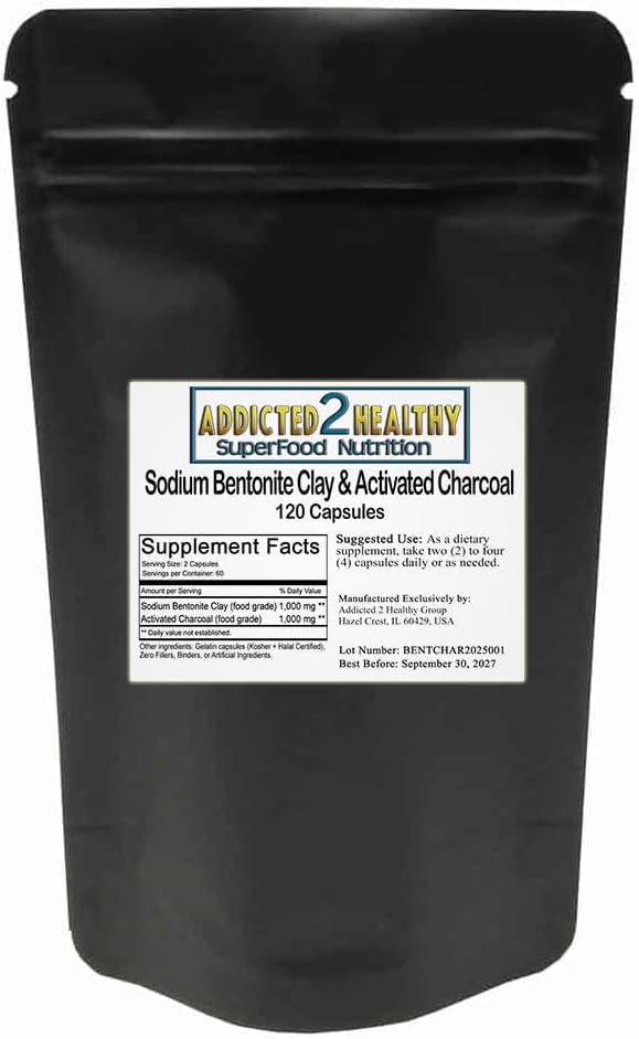 Sodium Bentonite Clay + Activated Charcoal Capsules (1000 mg) 120 Count 2
