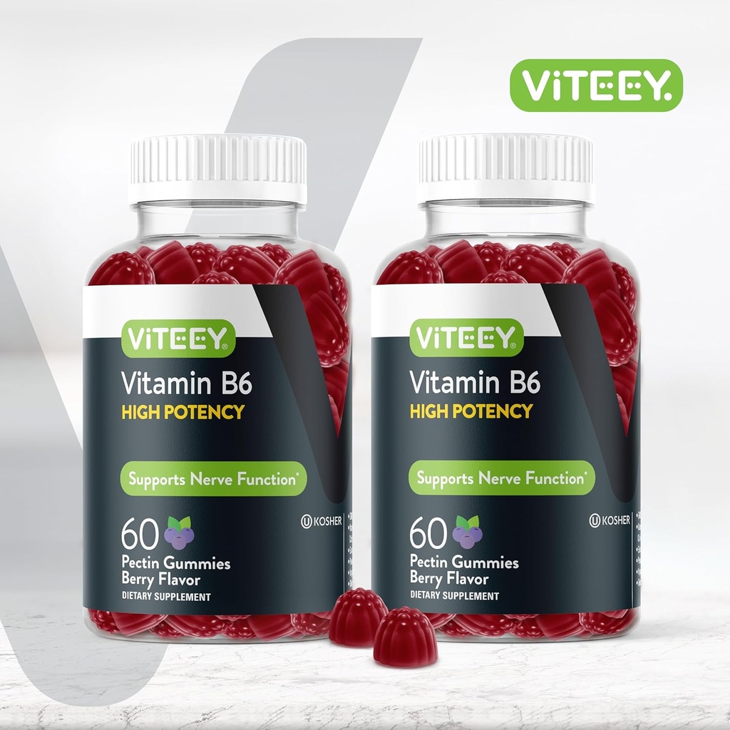 Viteey Vitamin B6 Gummies - Energy, Nerve & Mood Support - B6 Vitamins 100mg - Vegan, Gluten Free, GMO Free - 120 Count 3
