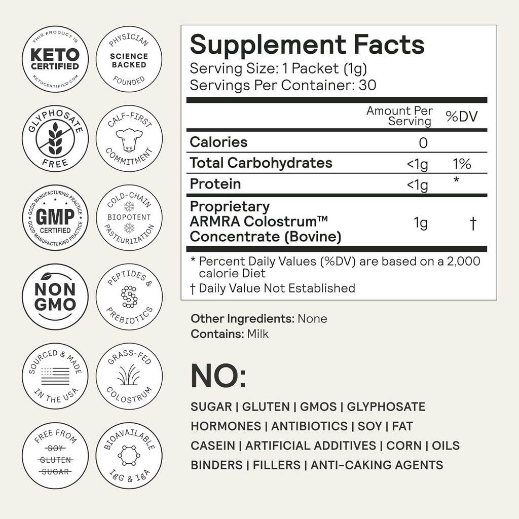 ARMRA Colostrum™ Premium Powder, Grass Fed, Gut Health Bloating Immunity Skin & Hair, Contains 400+ Bioactive Nutrients, Keto, Gluten & Fat Free (Unflavored Bundle | 120 Servings) 3