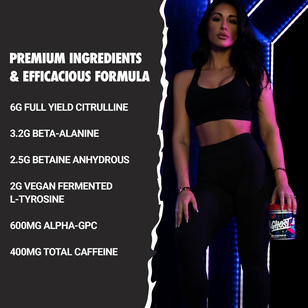 GHOST Legend All Out Pre-Workout Powder, Blue Raspberry - 20 Servings - Pre-Workout Supplement for Men & Women - Energy & Pumps - Caffeine, L-Citrulline, & Beta Alanine Blend - Sugar Free 4