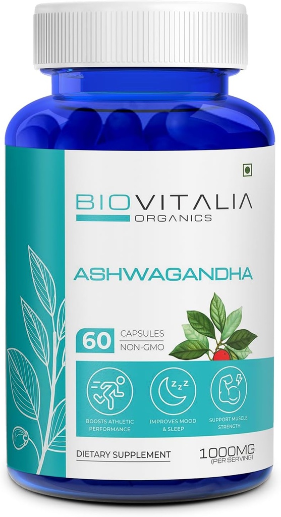 Natural Ashwagandha Capsules 1000mg Herbal Sleep Aid Supplement for Men & Women Adults, Helps Fight Stress Support Energy & Mood, Promote Mind Restfulness - 60 Vegan Capsule 2