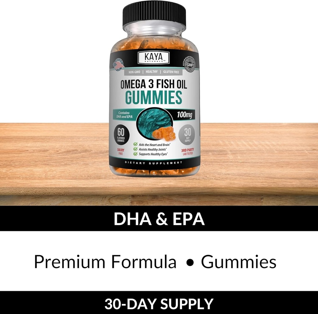 Kaya Naturals Omega 3 Fish Oil Gummies -Fish Oil Supplement with EPA & DHA Fatty Acids - Helps Support Brain, Eye, Heart Health & Immune Support - Non-GMO - 60 Count 6