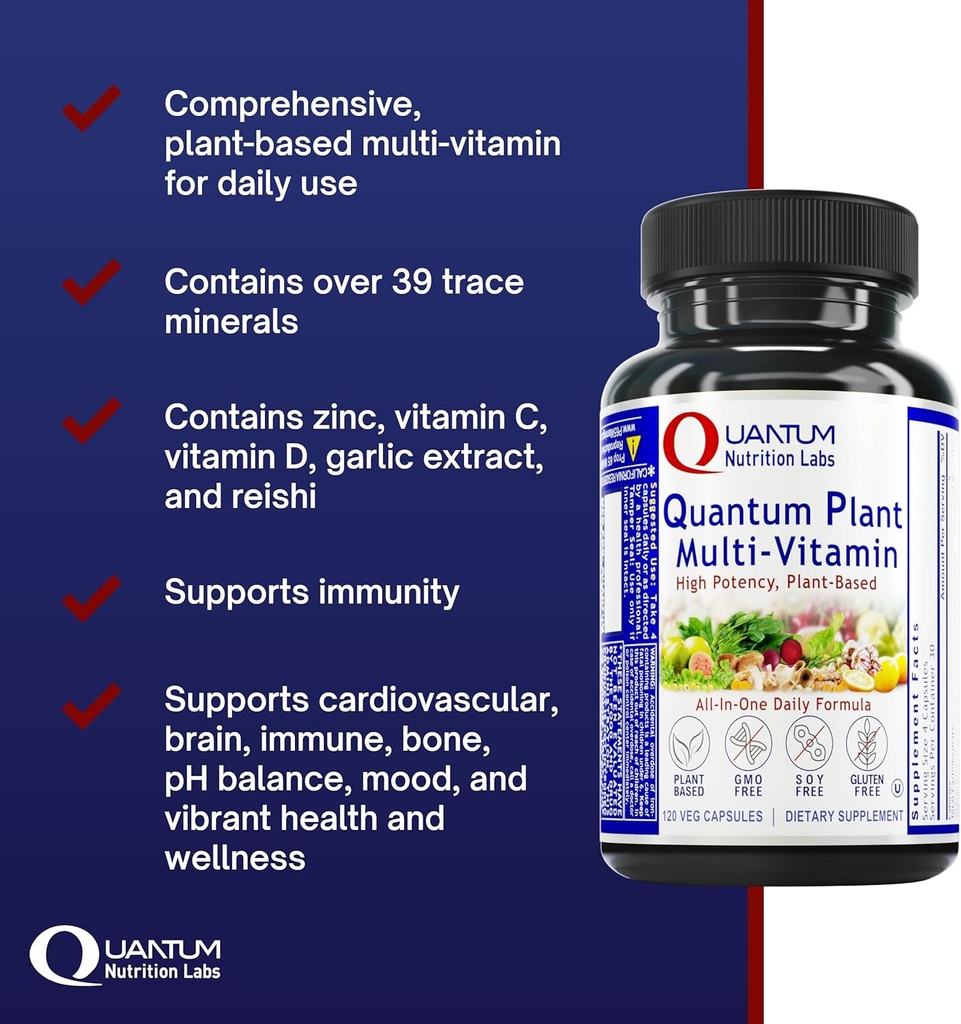 QNL Quantum Plant Multi-Vitamin - Complete Multivitamin - Immune Support for Adults - Natural Multivitamin for Men & Women - 120 Plant-Source Capsules 3