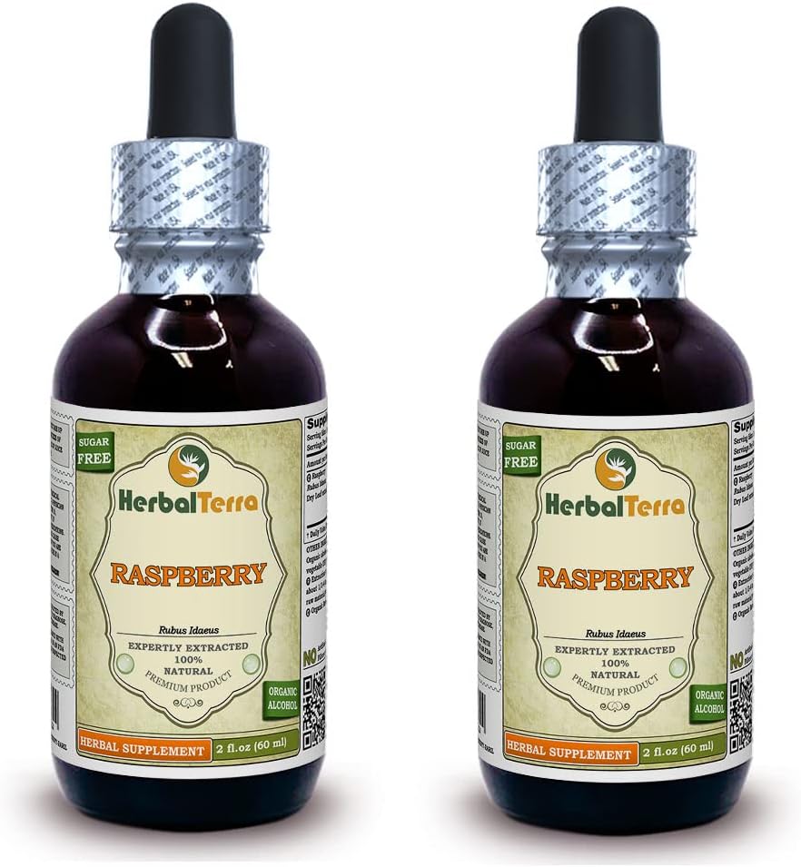 Raspberry (Rubus Idaeus) Glycerite, Organic Dried Leaves Alcohol-Free Liquid Extract (Brand Name: HerbalTerra, Proudly Made in USA) 2x2 fl.oz (2x60 ml) 6