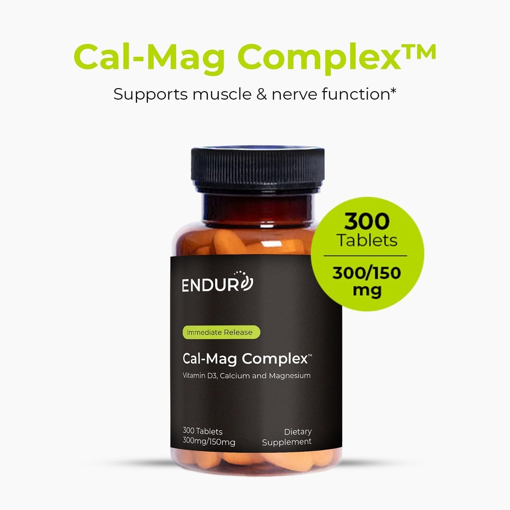 Endur Cal-Mag Complex, Bone & Heart Support for Active Lifestyles, Calcium and Magnesium with Vitamin D3, Gluten Free, 300 Tablets 3