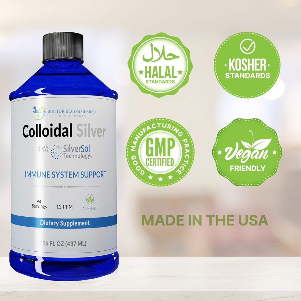 Colloidal Silver Liquid - 12 PPM Premium Silver Solution, 60 MCG Per Serving, All Natural, Vegan Immune System Support, Ionic Silver Water Daily Mineral Supplement (3-16 Fl oz Bottles) 6