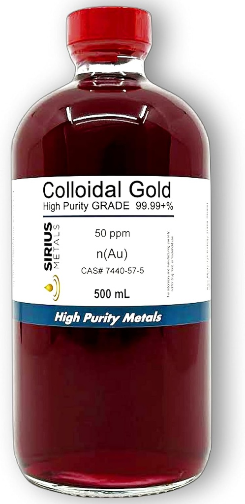 True Colloidal Gold – 50 ppm - 99.99+% Purity - 500 mL (16.9 Fl Oz) in Clear Glass Bottle - Made in USA 2