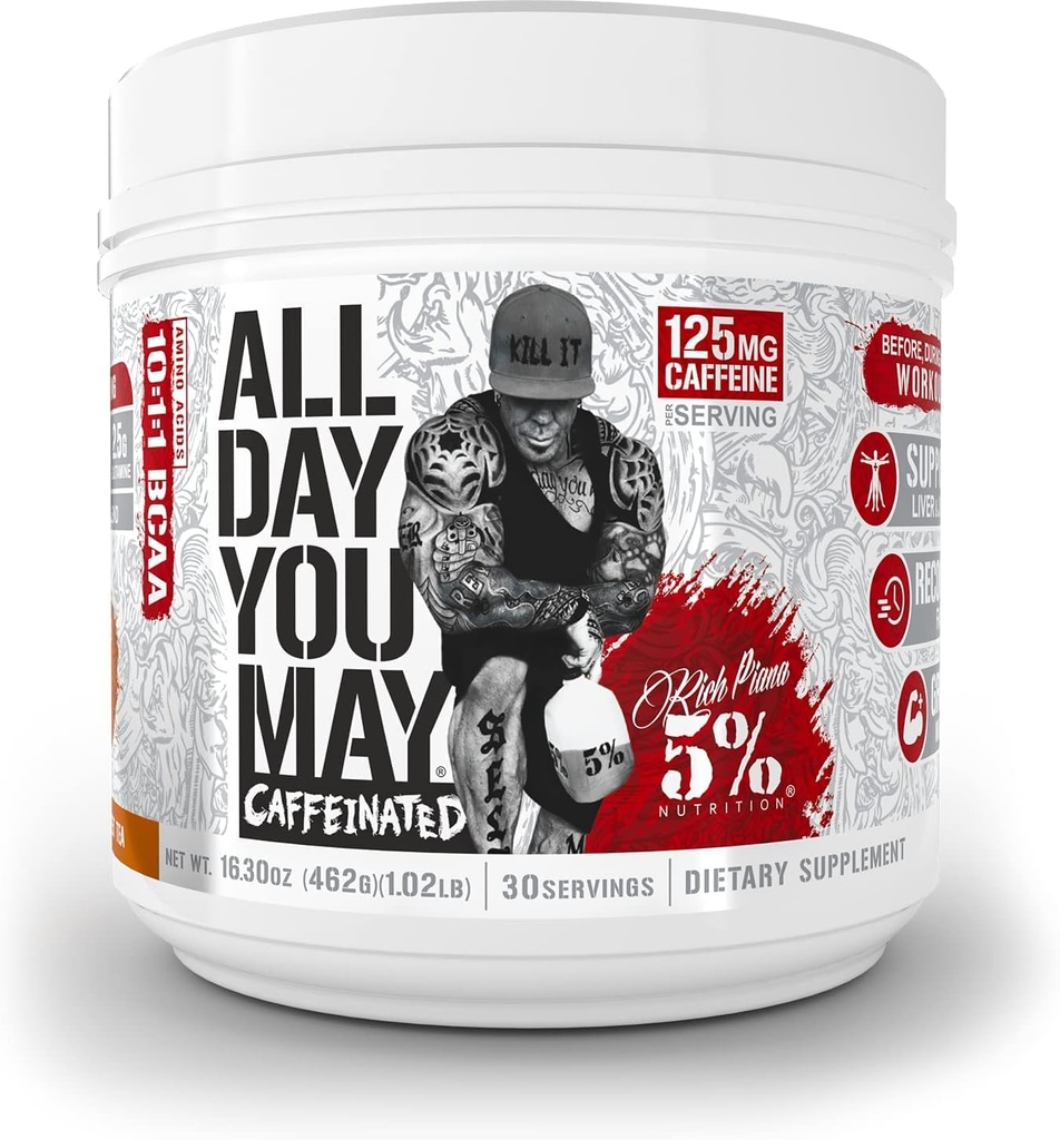 5% Nutrition Rich Piana Bundle | AllDayYouMay Caffeinated BCAA Powder (Southern Sweet Tea) + Reloaded High-Stim Pre-Workout (Fruit Punch) 3
