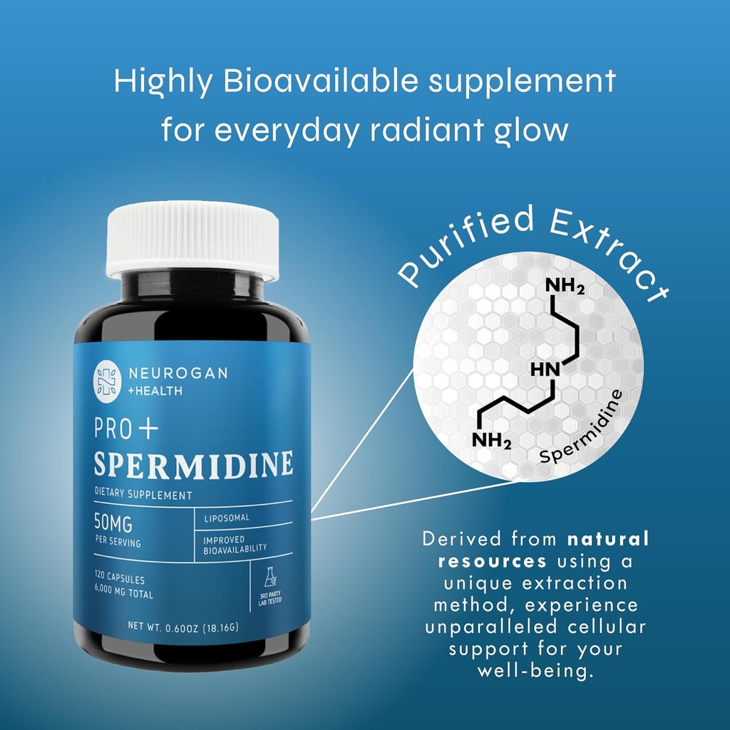 Neurogan Spermidine PRO Supplement Capsules - 50mg Per Serving, 60-Day Supply - Enhanced Absorption for Cellular Function, Healthy Aging - Wheat Germ Extract, Spermidine Supplements for Men & Women 5