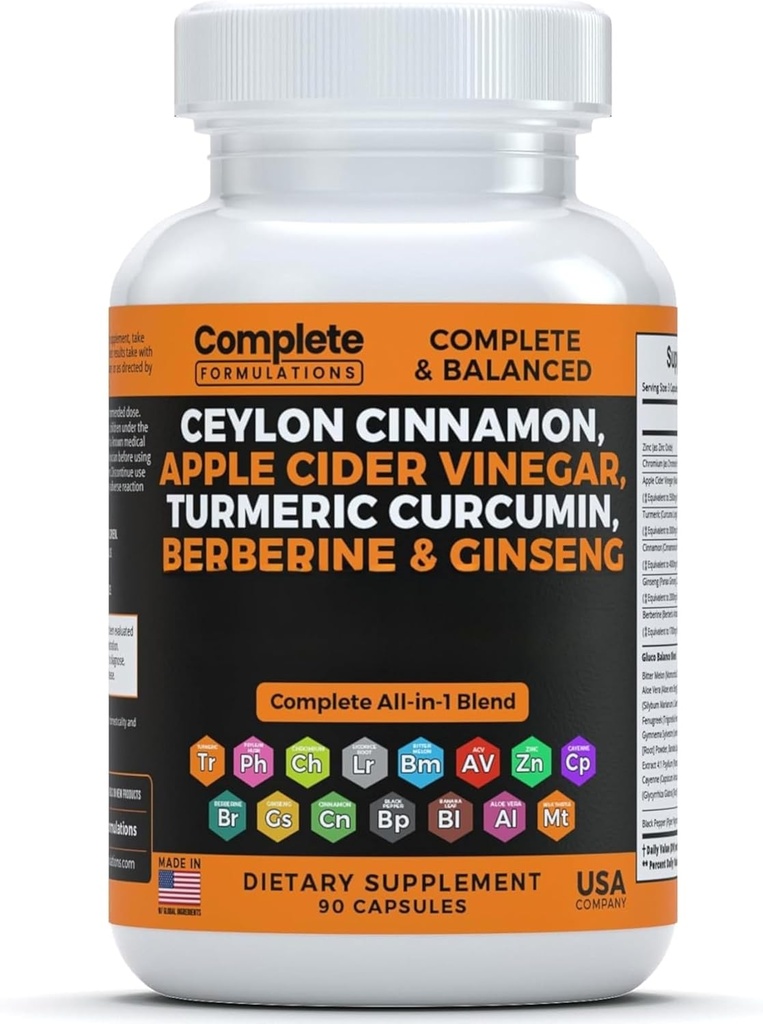 Ceylon Cinnamon Capsules with Berberine, Apple Cider Vinegar, Turmeric Curcumin, Ginseng, Zinc, Milk Thistle, Bitter Melon, Fenugreek & More 2