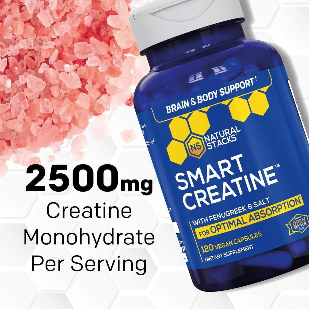 NATURAL STACKS Dopamine Brain Food + Creatine Monohydrate Bundle - Supports Mentral Drive & Brain Health* - Advanced Absorption Formula - 180 Capsules 6