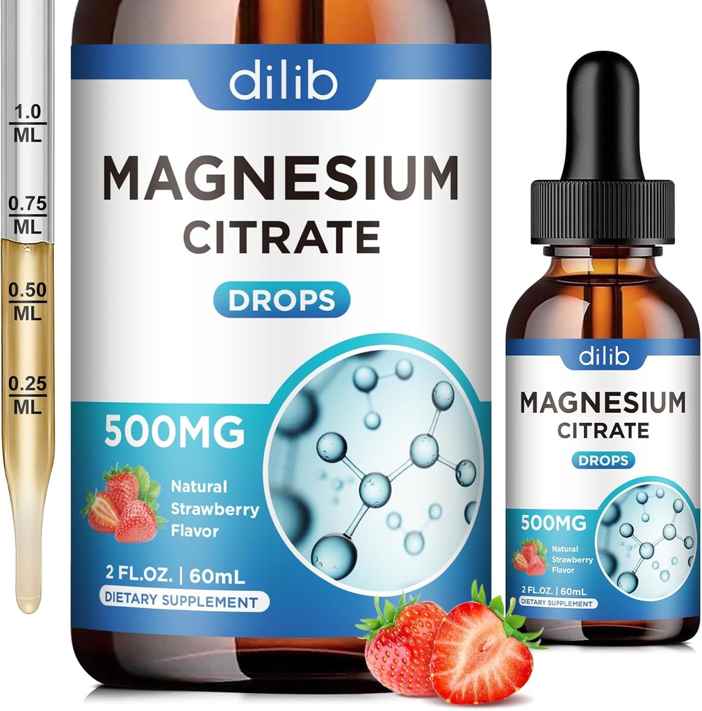 Magnesium Citrate Liquid Magnesium Drops Supplement 500mg-Support Stress Relief, Bone, Muscle, Mood, Sleep-2 Fl Oz, Vegan, Strawberry Flavor 2