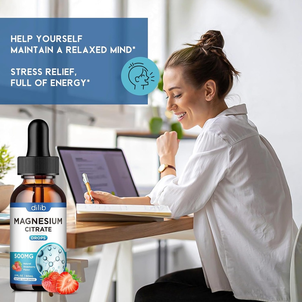 Magnesium Citrate Liquid Magnesium Drops Supplement 500mg-Support Stress Relief, Bone, Muscle, Mood, Sleep-2 Fl Oz, Vegan, Strawberry Flavor 5