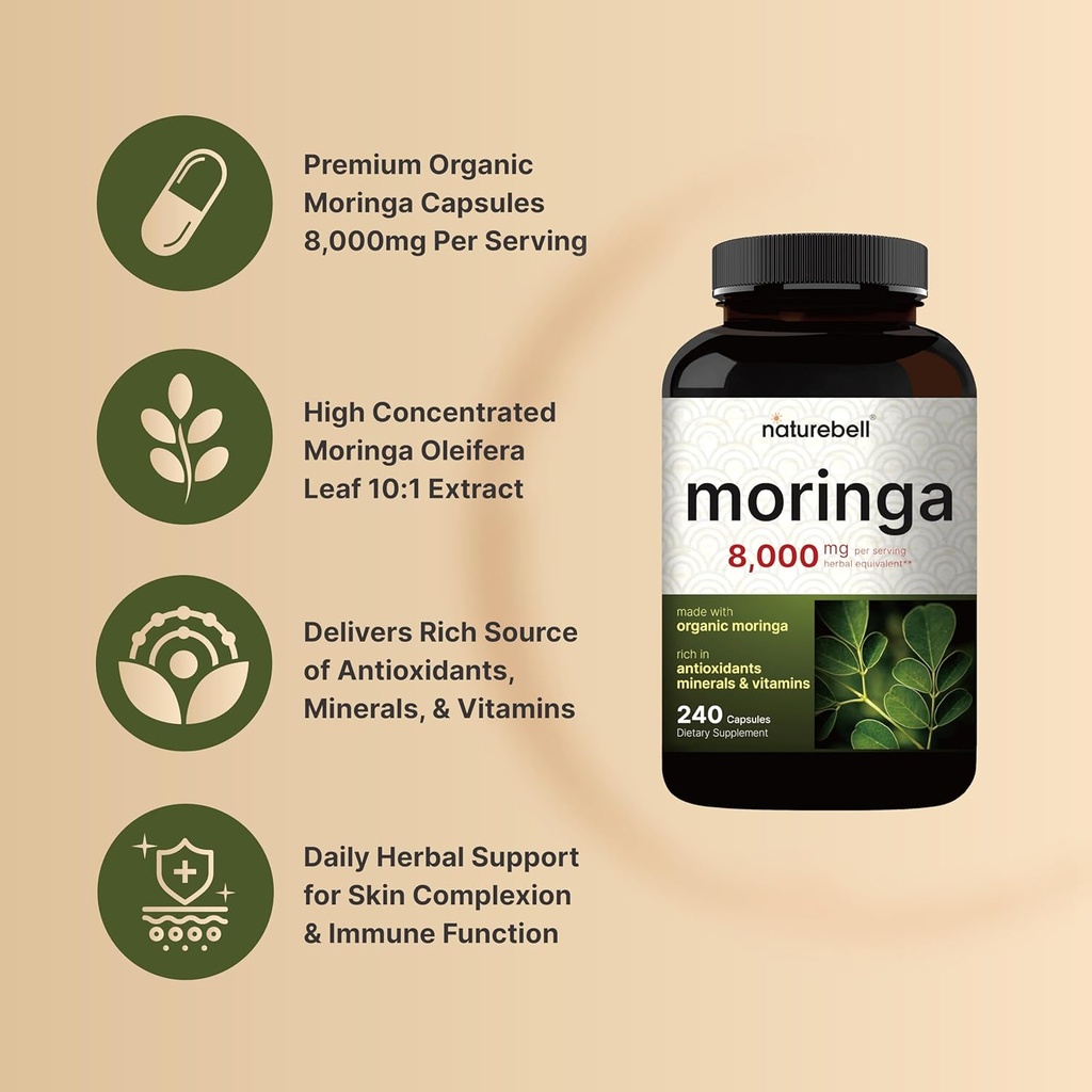 NatureBell Moringa Oleifera 8000mg Per Serving & Glutathione Supplement 2,000mg Per Serving Bundle Pack | Made with Organic Moringa Leaf Powder | Master Antioxidant 5