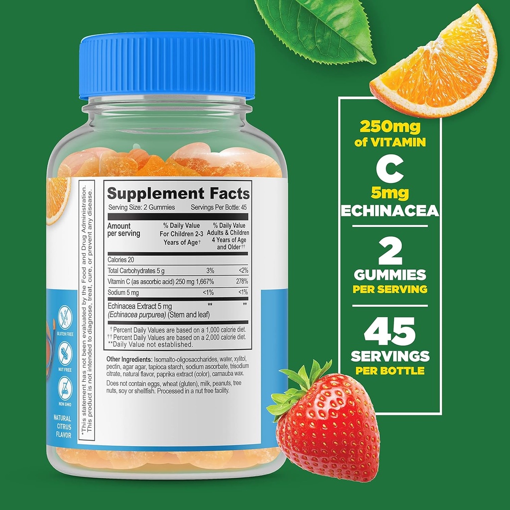 Lifeable Sugar Free Preciotic Fiber Kids + Vitamin C Kids, Gummies Bundle - Great Tasting, Vitamin Supplement, Gluten Free, GMO Free, Chewable Gummy 4