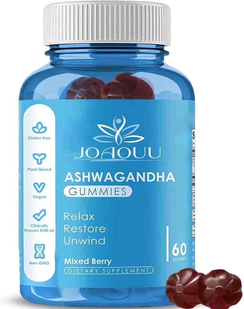 (60 Count) Ashwagandha Gummies KSM-66 - Mixed Berry, Vegan, Plant Based, Non-GMO, Gluten-Free & Gelatin Free Relax, Organic Ashwa Root Extract Supplement for Immune Support 2