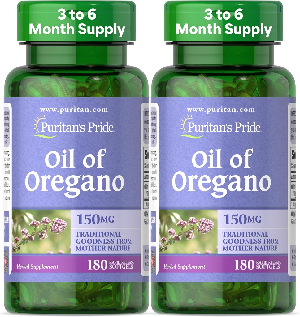 Puritan's Pride Oil of Oregano 150mg, Traditional Herbal Immune Support, 180 Rapid Release Softgels, Pack of 2 2
