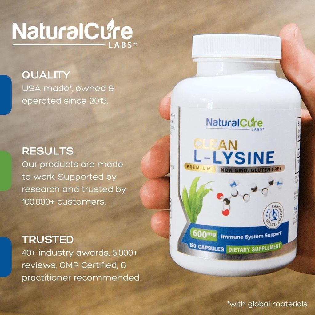Natural Cure Labs Clean L-Lysine 600mg, 120 Capsules | Vegan, Non-GMO, & Gluten Free 3