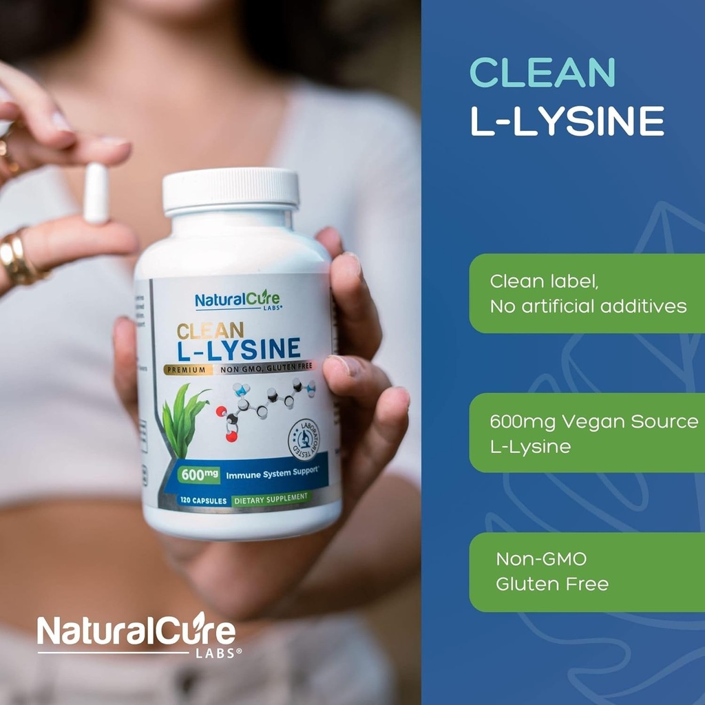 Natural Cure Labs Clean L-Lysine 600mg, 120 Capsules | Vegan, Non-GMO, & Gluten Free 5