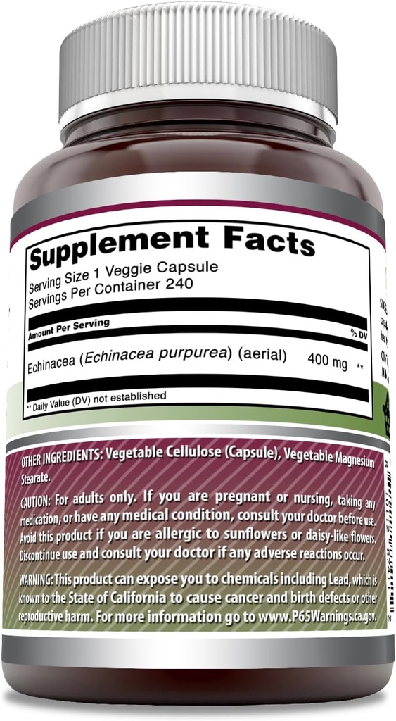 Amazing Formulas Echinacea Supplement | 400 Mg Per Serving | 120 Veggie Capsules | Non-GMO | Gluten Free | Made in USA 3