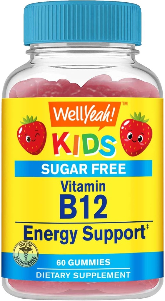 WellYeah Kid's Vitamin B12 1000mcg Sugar Free Gummies | Dietary Supplement | for Energy and Metabolism Support | Strawberry Flavor | 60 Count 2
