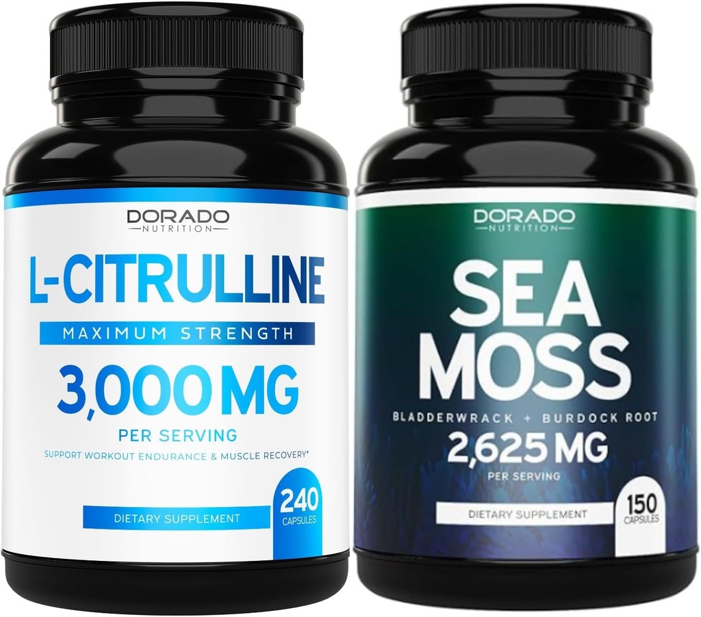 L Citrulline Supplement (240 Count) Support L Arginine & Nitric Oxide Pills - Irish Sea Moss Capsules (150 Count) Raw Seamoss for Thyroid, Energy & Immune Support - 3rd Party Tested, Vegan & USA Made 2