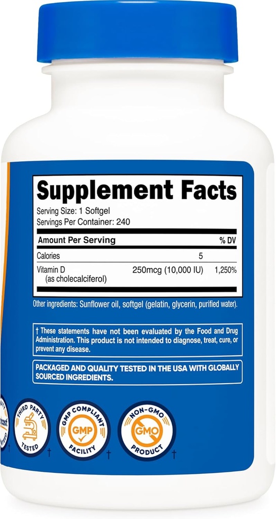 Nutricost Vitamin D3 10,000 IU, 240 Soft Gel Caps (3 Bottles) 6