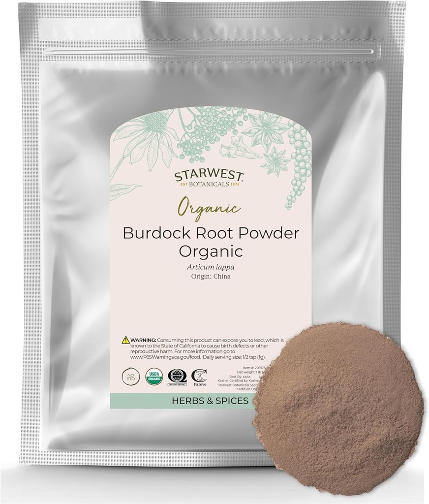Starwest Botanicals Burdock Root Powder Organic - Natural Source of Antioxidants, Loose Herb for Tea, Rice, Soup & Stews, Certified Kosher, Non-GMO - Bulk 1 lb Bag 2