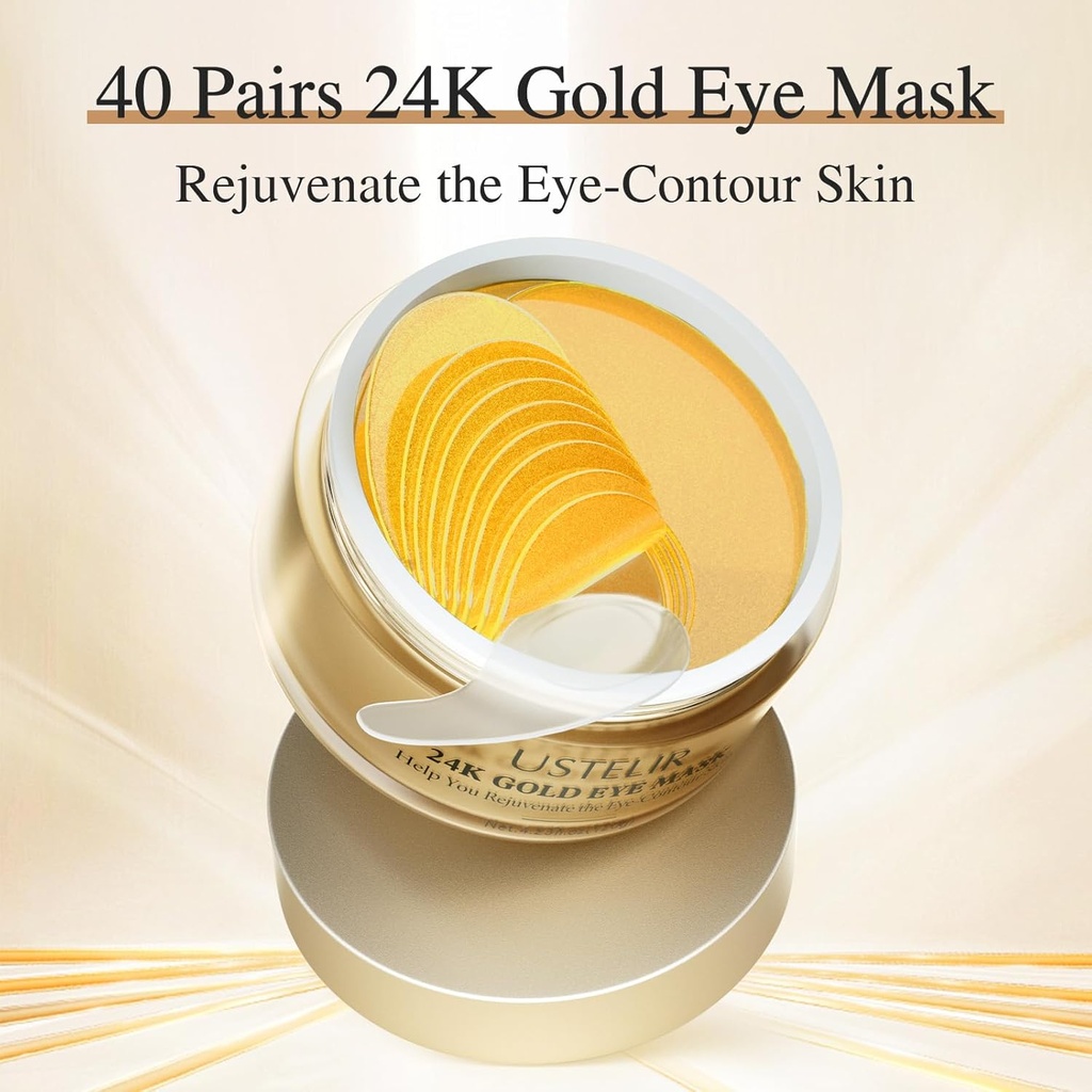 Under Eye Patches, 40 Pairs 24K Gold Eye Masks with Collagen, Eye Patches for Puffy Eyes, Dark Circles & Wrinkles, Under Eye Masks for Skin Care Set, Gel Pads Spa Gifts for Women & Men 3