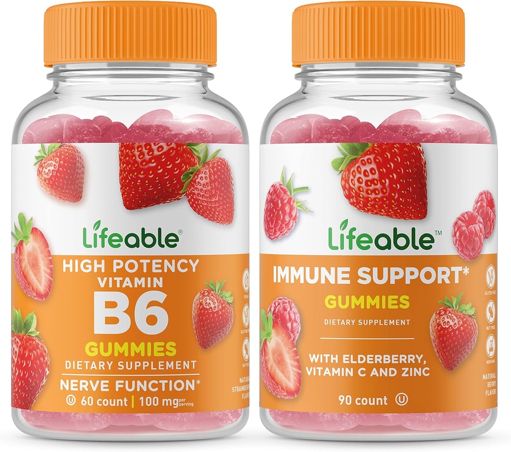 Lifeable Vitamin B6 + Immune Support, Gummies Bundle - Great Tasting, Vitamin Supplement, Gluten Free, GMO Free, Chewable 2