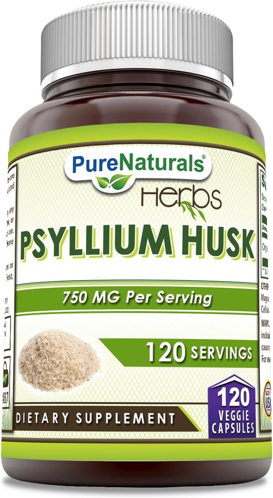 Pure Naturals Psyllium Husk Supplement | 750 Mg Per Serving | Veggie Capsules | Non-GMO | Gluten-Free | Made in USA (120 Count) 2
